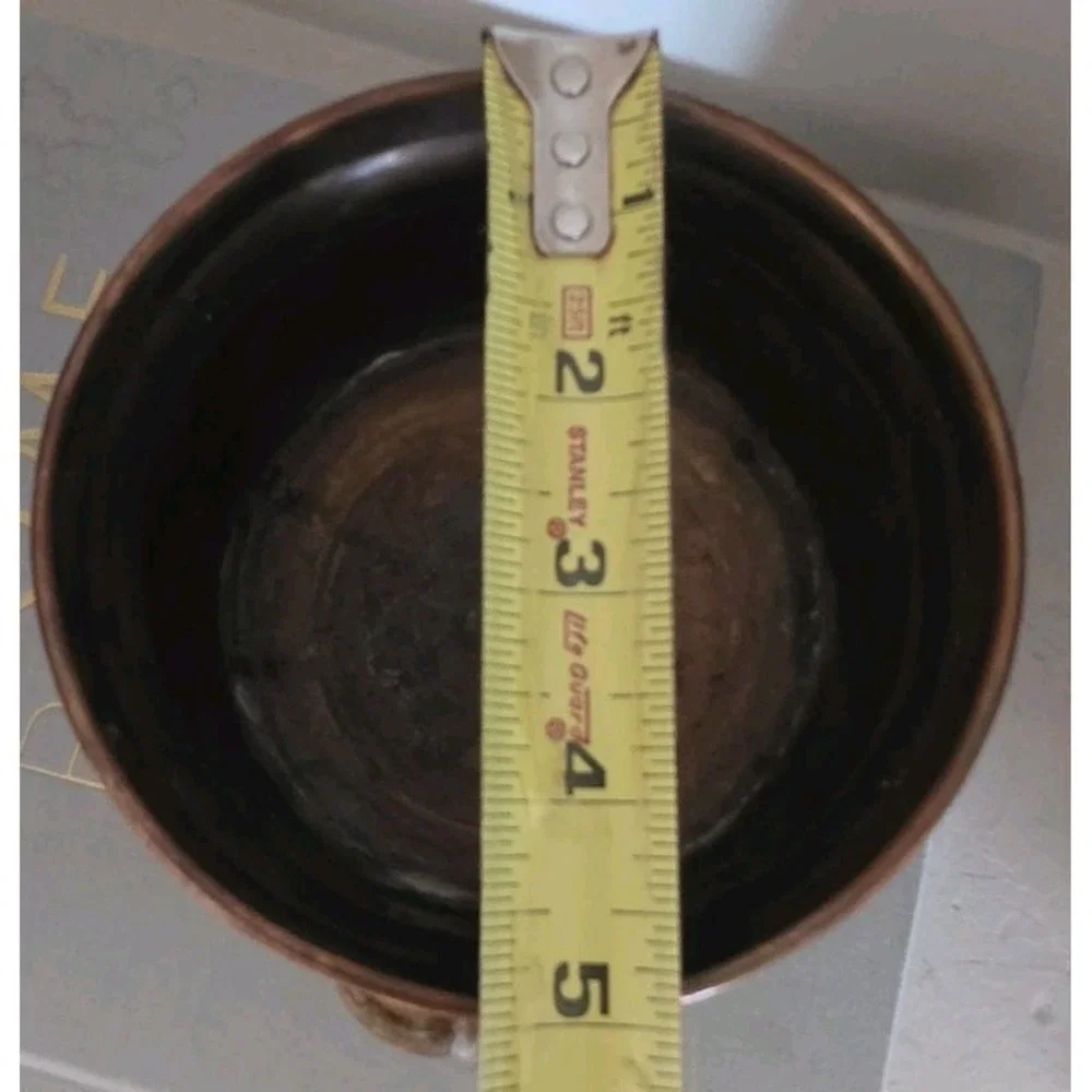 VTG Brass Footed Planter Ornate cachepot Cauldron Pot Handle Patina Cottagecore